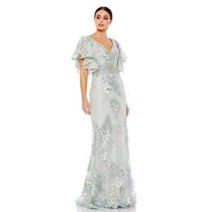 MAC DUGGAL BELL SLEEVE FLORAL EMBELLISHED GOWN